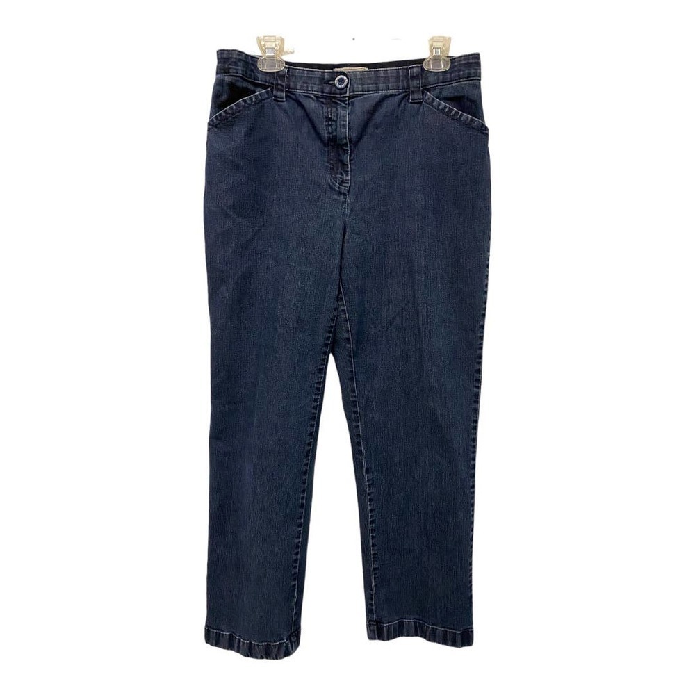 L.l. Bean Jeans 14 Dark Wash Blue High Waist Straight Leg Cotton Blend Stretch